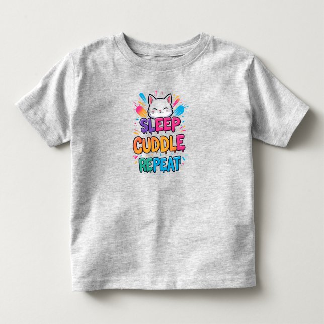 Sleep Cuddle Repeat: Colourful Cat Toddler T-Shirt (Front)