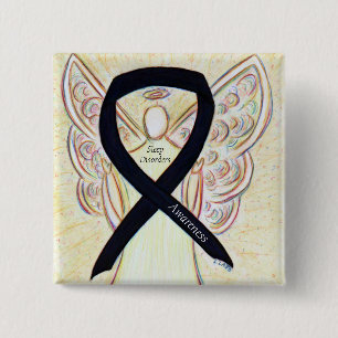 Sleep Disorders Awareness Black Ribbon Angel Pin