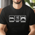 Sleep Eat and Game Funny Gamer T-Shirt<br><div class="desc">Sleep Eat and Game T-Shirt - Level up your style factor because, finally the perfect T-shirt for hard core gamers is here. This hilarious shirt with road sign symbols for eat and sleep, and a computer game controller in the third sign with the message: Sleep, Eat and Game. This ultra...</div>