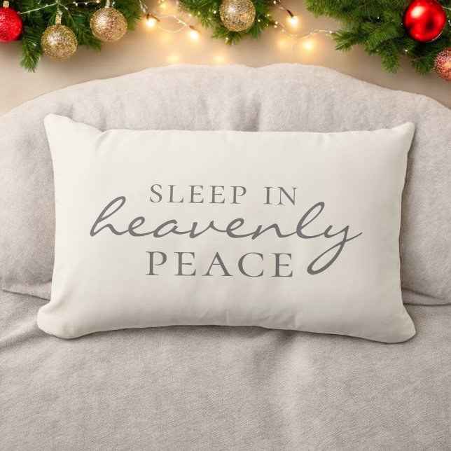 Sleep in Heavenly Peace Holiday Typography Ivory Lumbar Cushion (Creator Uploaded)