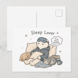 Sleep Lover Five More Minutes Funny Sleep Meme Postcard