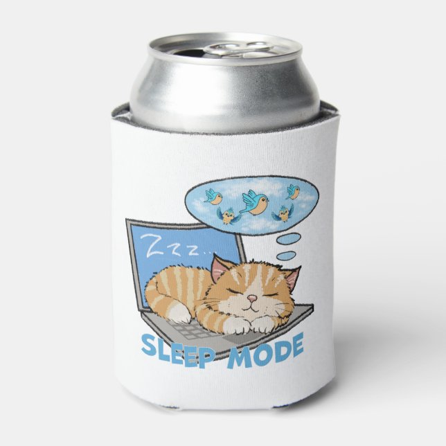 Sleep Mode, Cat Sleeping On Laptop Can Cooler (Can Front)