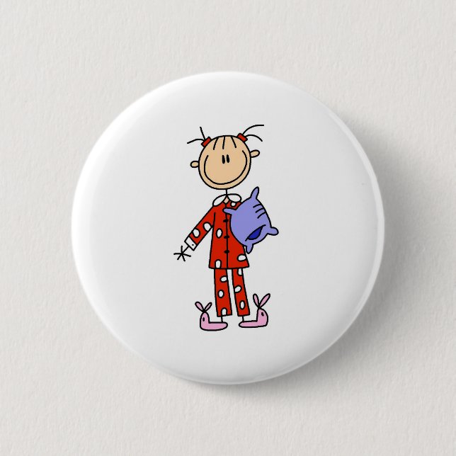 Sleep Over Girl In Her Pyjamas Button (Front)