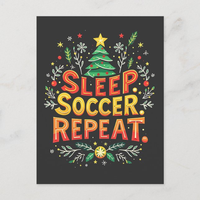 Sleep Soccer Repeat Christmas Tree Soccer Lover  Postcard (Front)