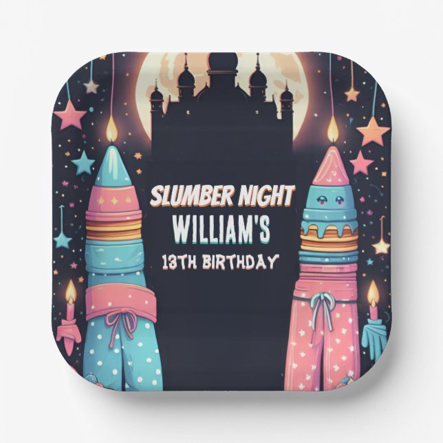 Sleep stars Sleepover Slumber Party 13th birthday Paper Plate (Front)