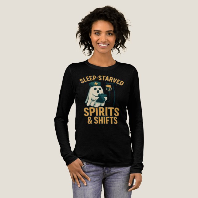 Sleep-Starved Spirits & Shifts Nurse Halloween Tri-Blend Shirt (Full Front)