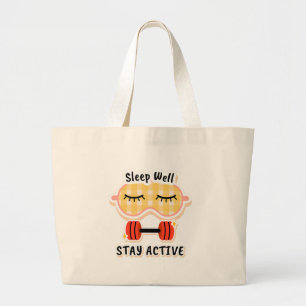 sleep well and stay active motivational design large tote bag