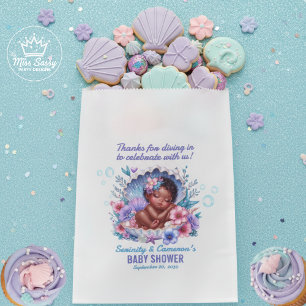 Sleeping African American Baby Girl in Seashell Favour Bags