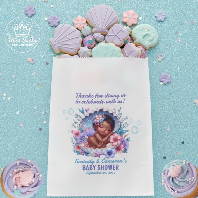 Sleeping African American Baby Girl in Seashell Favour Bags (Creator Uploaded)