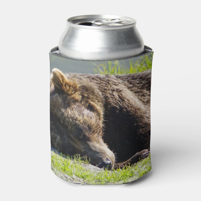 Sleeping Alaska Grizzly Bear Can Cooler (Can Front)