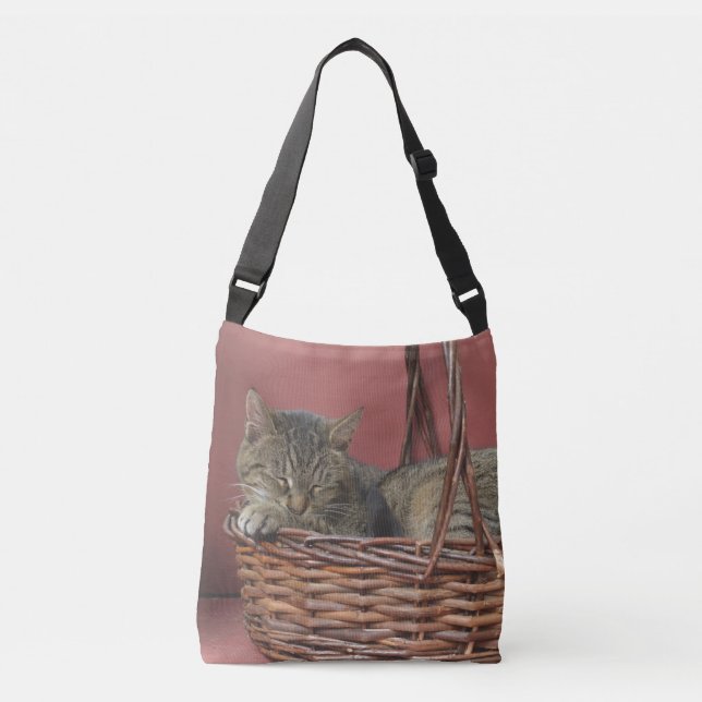Sleeping And Yawning Tiger Cat Crossbody Bag (Front)
