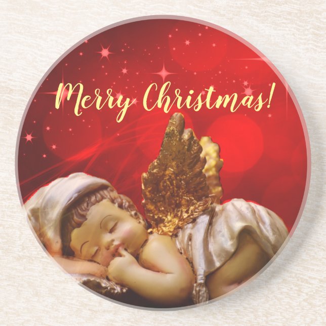 Sleeping Angel Baby Jesus Christmas Coaster (Front)