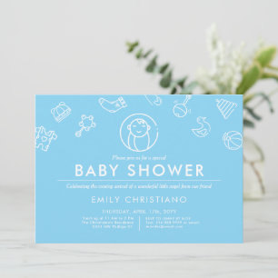 Sleeping Angel   Minimal Baby Shower Solid Blue Invitation