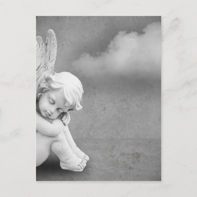 Sleeping angel on grey background, angelic art postcard (Front)