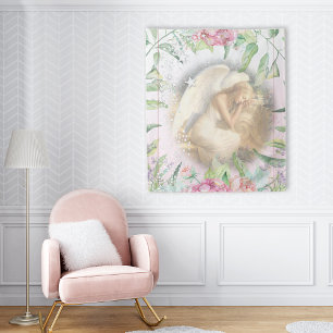 Sleeping Angel with Wings Floral Tapestry