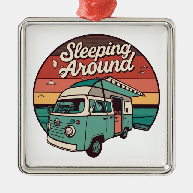 Sleeping Around Camper Metal Tree Decoration (Front)