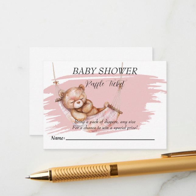 Sleeping Baby Bear Shower Raffle Ticket Enclosure Card (Front/Back In Situ)