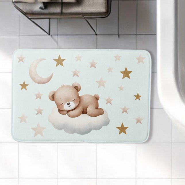 Sleeping Baby Bear witch Stars Mint Bath Mat (Creator Uploaded)