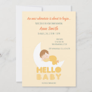Sleeping baby boy on the moon Baby Shower  Invitation