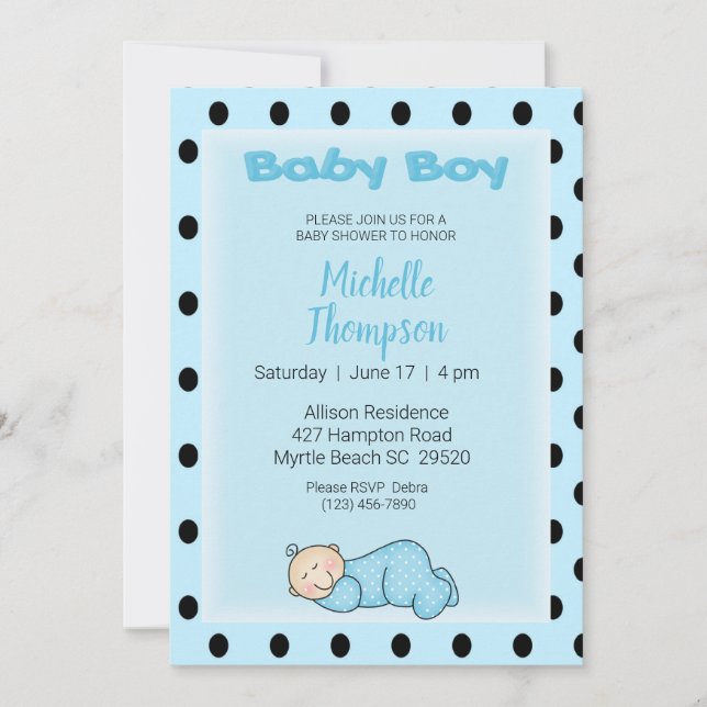 Sleeping Baby Boy Shower  Invitation (Front)