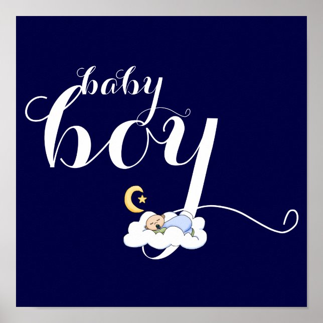 Sleeping baby boy typography navy blue nursery poster (Front)