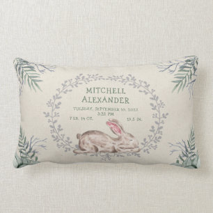 Sleeping Baby Bunny Rabbit Birth Stats pillow