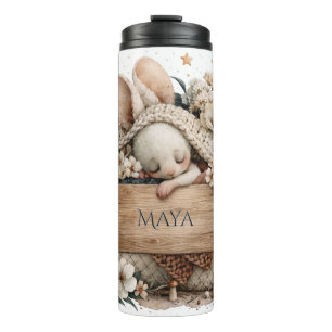 Sleeping Baby Bunny with Knitted Blanket and Name Thermal Tumbler
