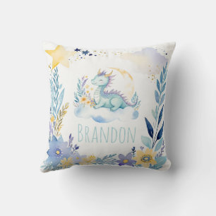 Sleeping Baby Dragon Boho Name Nursery Pillow