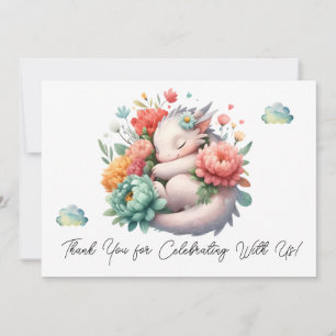 Sleeping Baby Dragon In A Bed Of Flowers Thank You Card