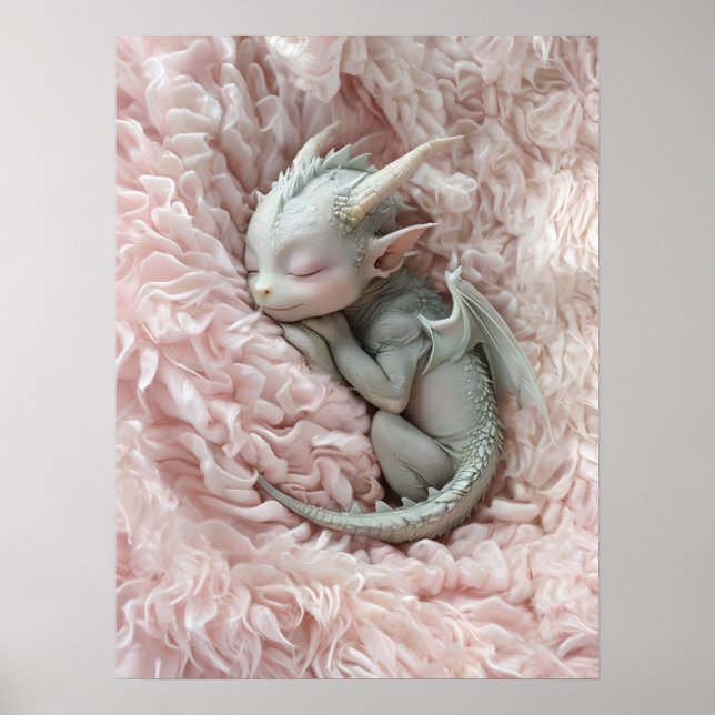 Sleeping Baby Dragon Nursery Art Poster (Front)