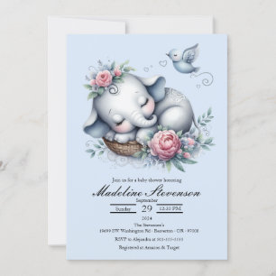 Sleeping Baby Elephant Themed Baby Shower  Invitation