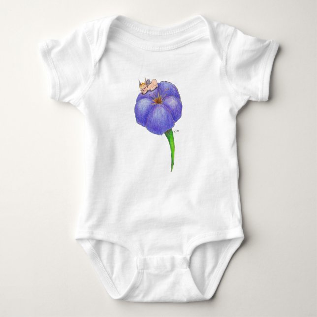 Sleeping Baby Fairy On Morning Glory Baby Bodysuit (Front)