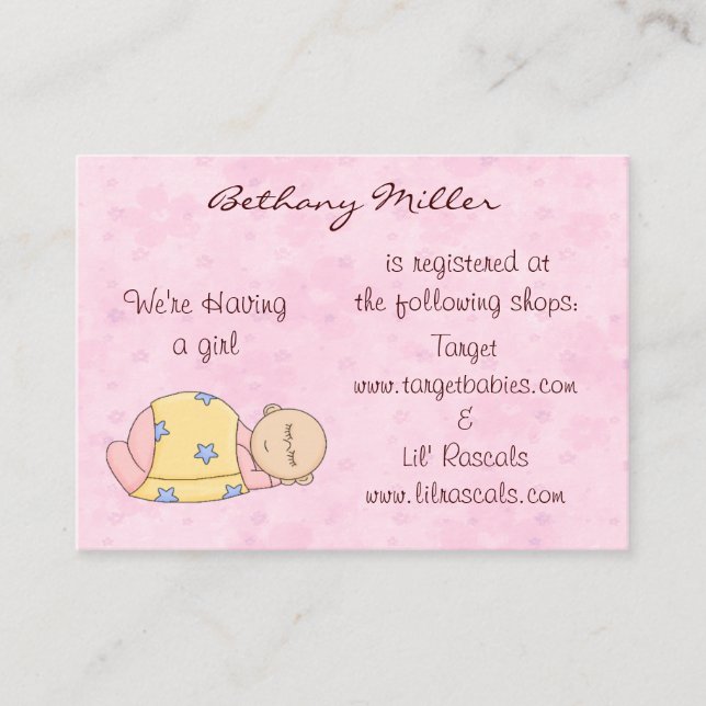 Sleeping Baby Gift Registry Card (Front)