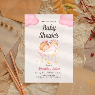 Sleeping Baby Girl Baby Shower Invitation