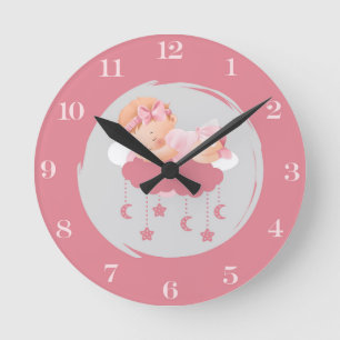 Sleeping Baby Girl Luna On Clouds Wall Clock