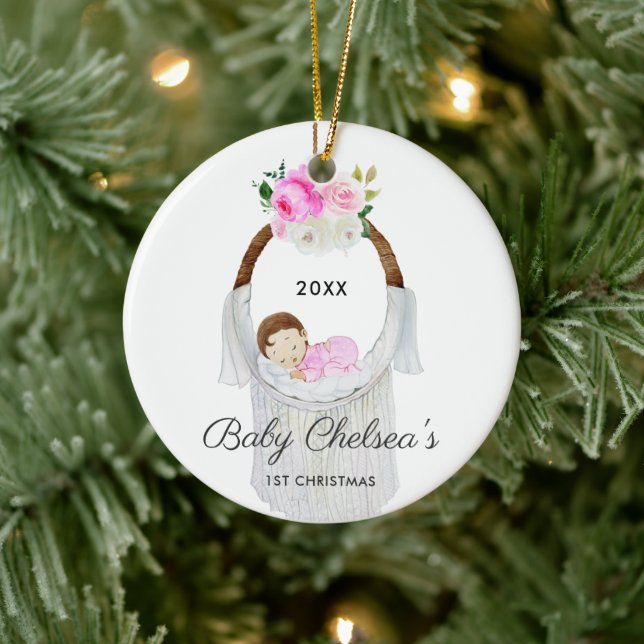 Sleeping Baby Girl Personalized First Christmas Ceramic Tree Decoration (Tree)