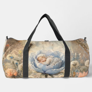 Sleeping baby in blue flower Baby  Duffle Bag