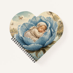 Sleeping baby in blue flower  notebook