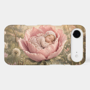 Sleeping baby in pink flower