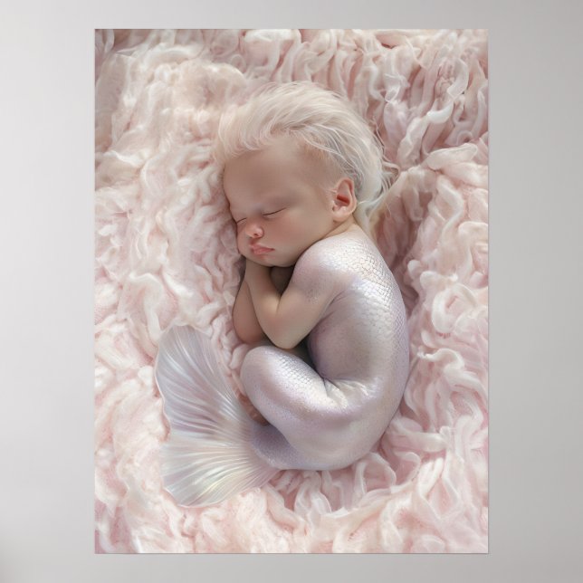 Sleeping Baby Mermaid Nursery Art Poster (Front)