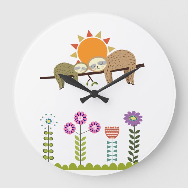 Sleeping Baby & Mother Sloth Large Clock (Front)