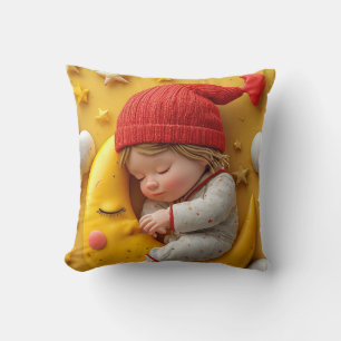 Sleeping Baby On Crescent Moon Cushion