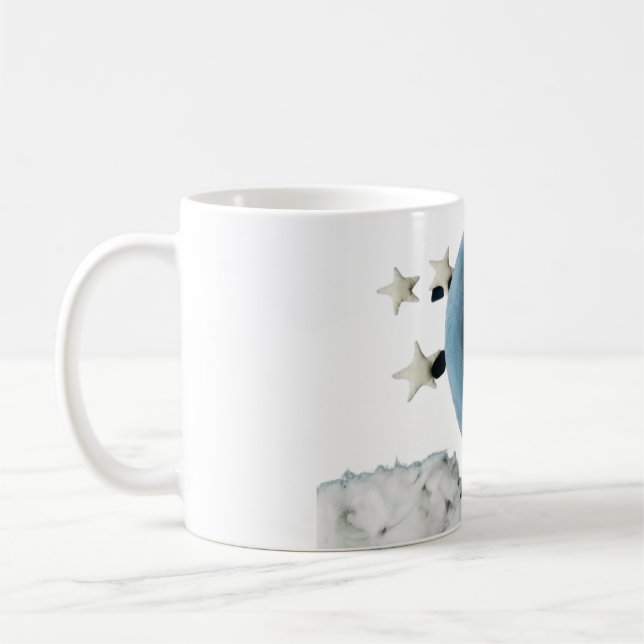 🌙 Sleeping Baby on Moon Mug – Stars & Cloud Cute  (Left)