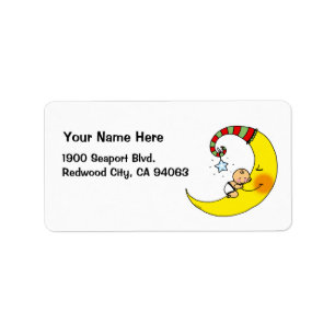 Sleeping baby on the moon label
