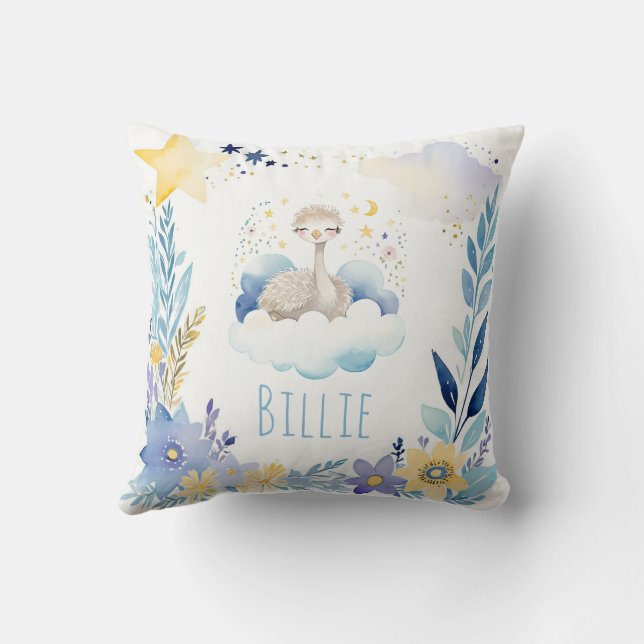 Sleeping Baby Ostrich Boho Name Nursery Pillow (Back)