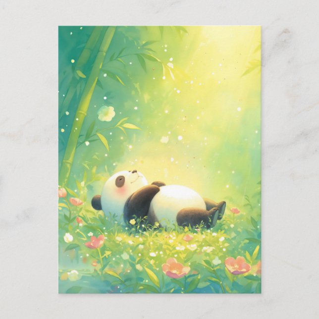 Sleeping Baby Panda in Sunlit Bamboo Forest Postcard (Front)
