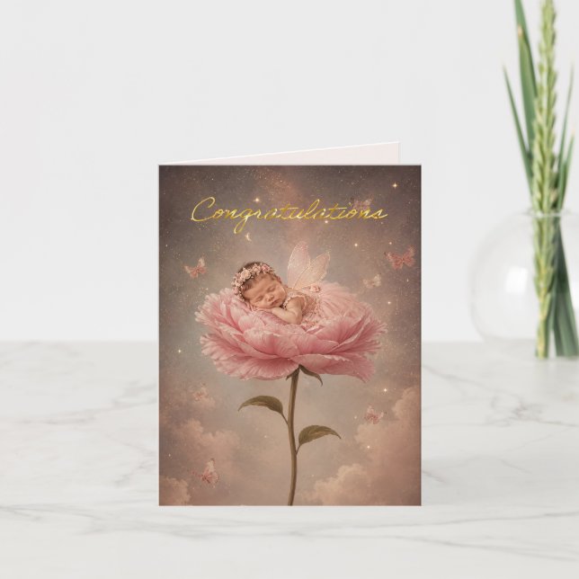 Sleeping baby pink flower Congratulations Card (Front)