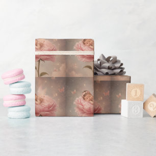 Sleeping baby pink flower wrapping paper