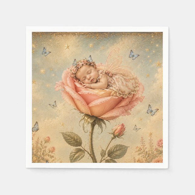 Sleeping baby pink rose  napkin (Front)