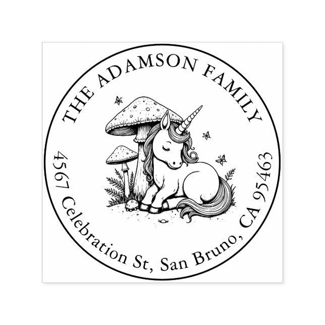 Sleeping Baby Unicorn Under Toadstool Name Address Self-inking Stamp (Design)